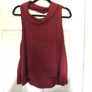 Burgundy high front neck and open back top